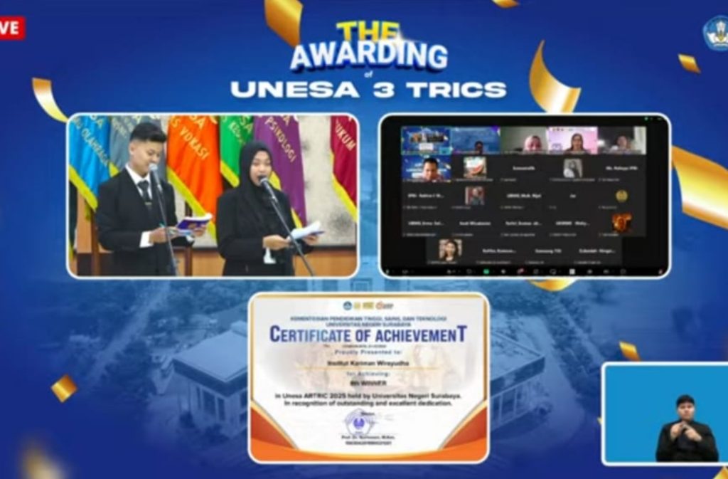 Penghargaan kepada INKADHA Top 8 UNESA-ARTRIC lewat daring.